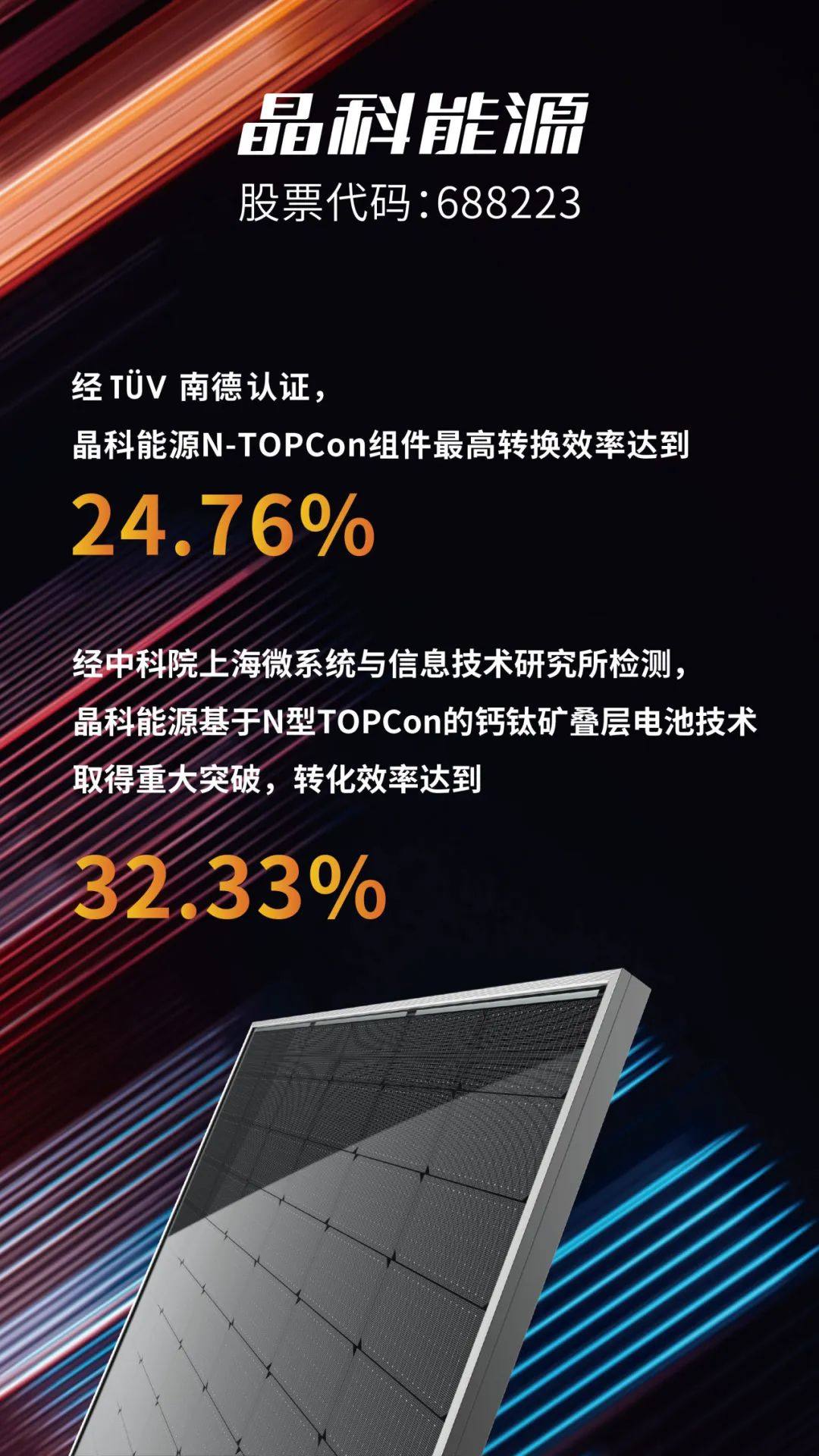 24.76%！晶科能源电池、组件、叠层效率连创新高